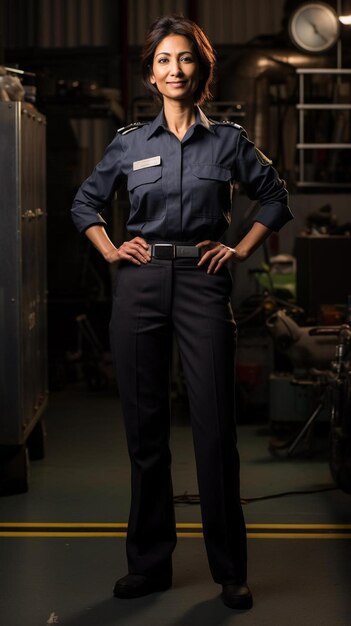 Photo a woman in a uniform with her hands on her hips