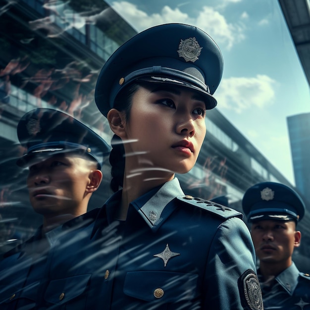 a woman in a uniform with the word " police " on the front.