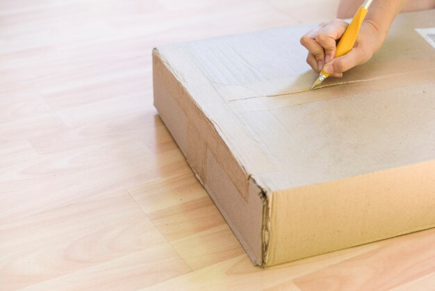 Woman unpacking a box