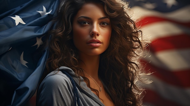 Woman in usa flag background