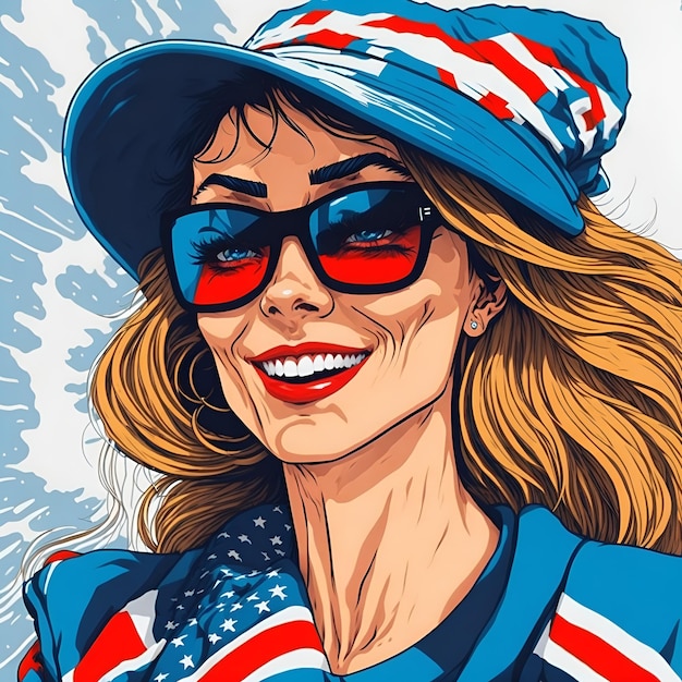 A woman in a usa hat and sunglasses with the word usa on it