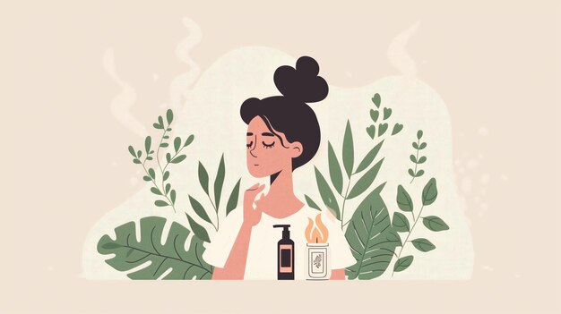 Photo woman using aromatherapy for relaxation and stress relief