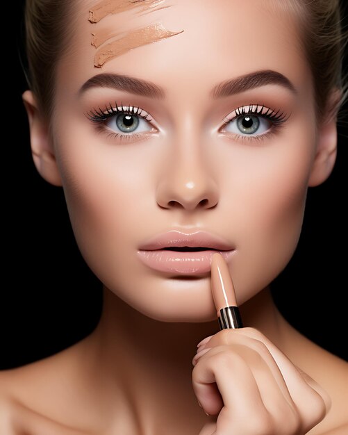 Woman using brush for foundation