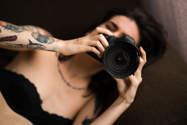 Woman using a camera