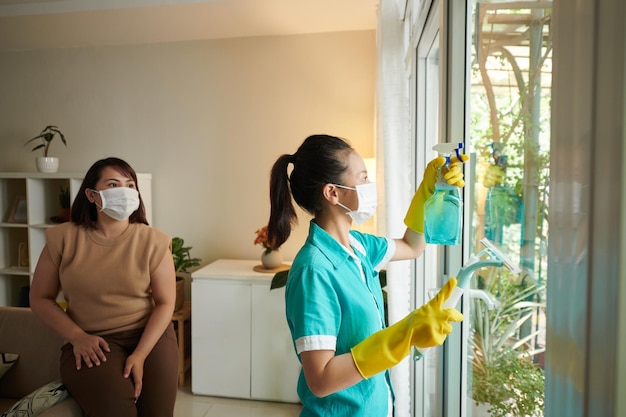 Woman using cleaning service
