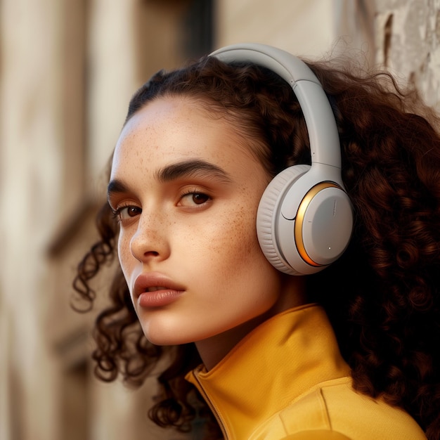 a woman using headphone going to the gym