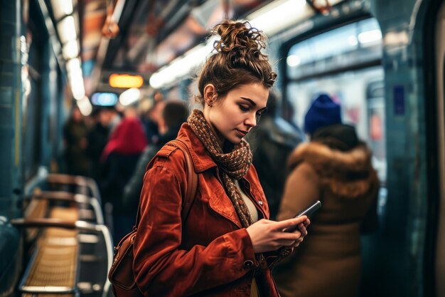 Woman using her smartphone at subway station