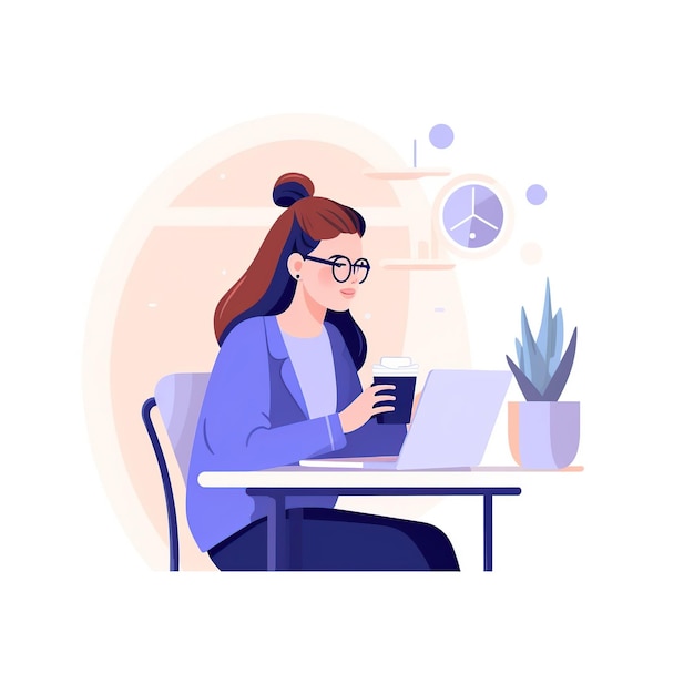 Woman using laptop flat style AI Generated illustration