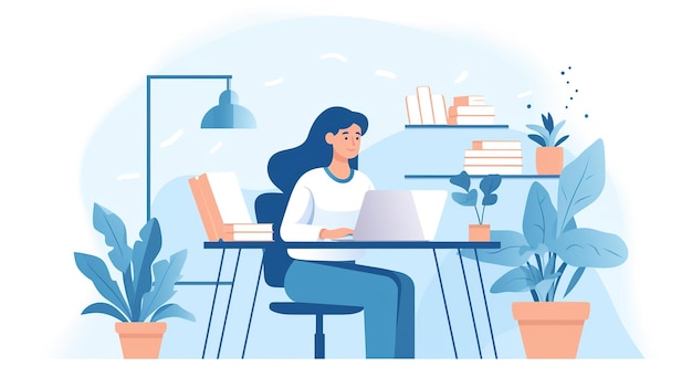 Woman using laptop flat style AI Generated illustration