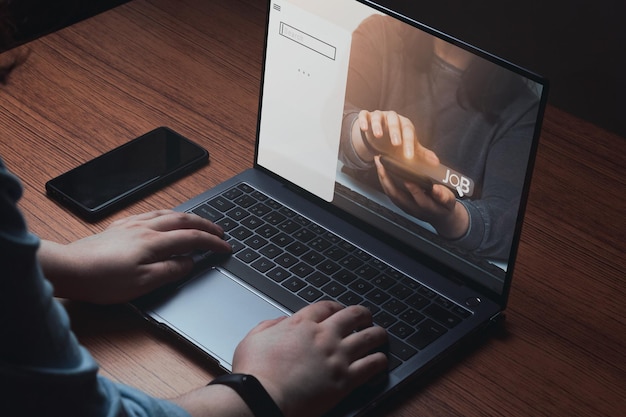 Woman using laptop for job search. Find your career.