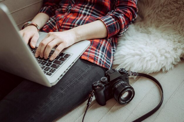 woman using laptop