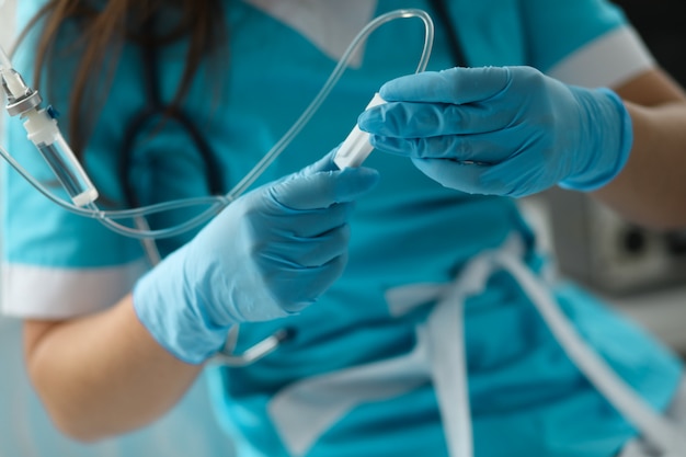 Woman using medical equipments