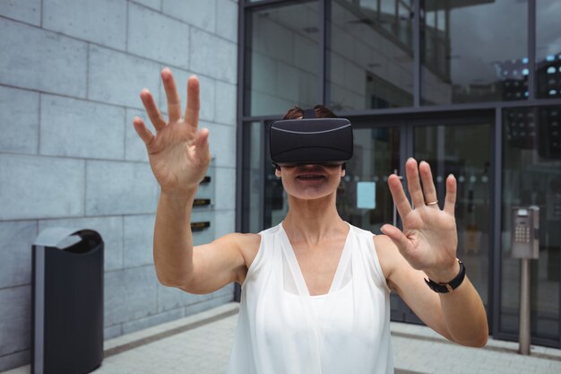 Woman using reality virtual headset