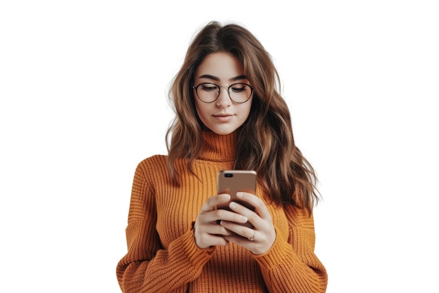 Woman using smartphone isolated on white