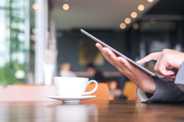 woman using tablet