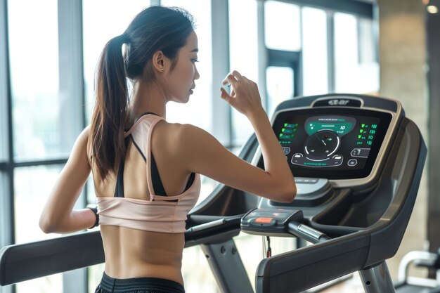 Photo woman using a treadmill in a gym