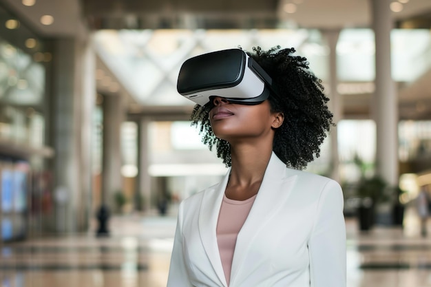 A woman using virtual reality glasses Virtual reality headset VR glasses