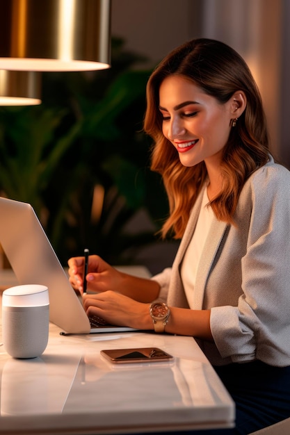 a woman using a voice assistant to order a product AI generative