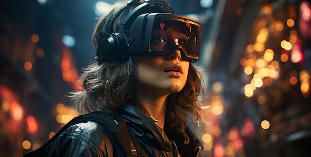 woman using vr glasses