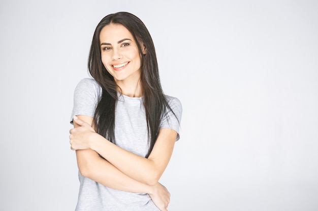  woman very glad smiling with broad smile showing her perfect teeth having fun