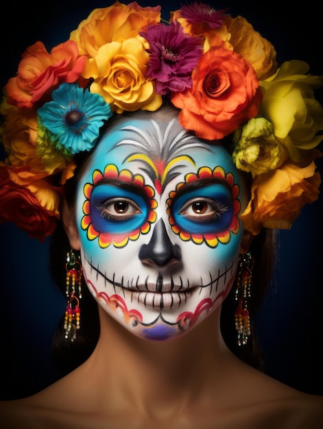 woman in vibrant calavera makeup celebrates the Day of Dead