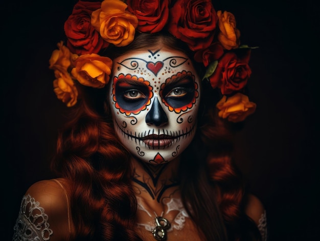 woman in vibrant calavera makeup celebrates the Day of Dead