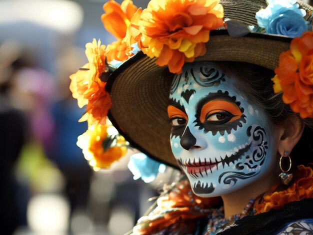 woman in vibrant calavera makeup celebrates the Day of Dead