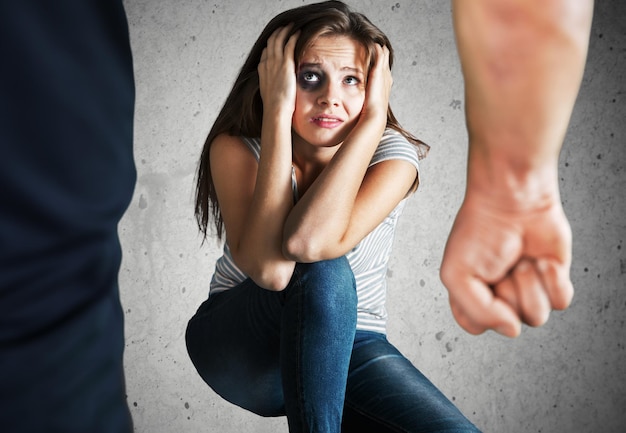 woman victim of domestic violence and aggression