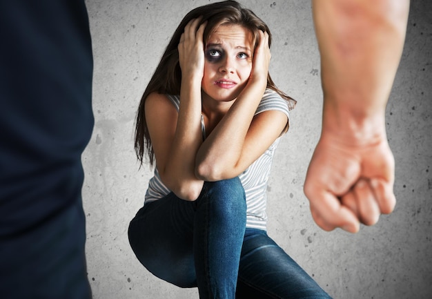 Woman victim of domestic violence and aggression