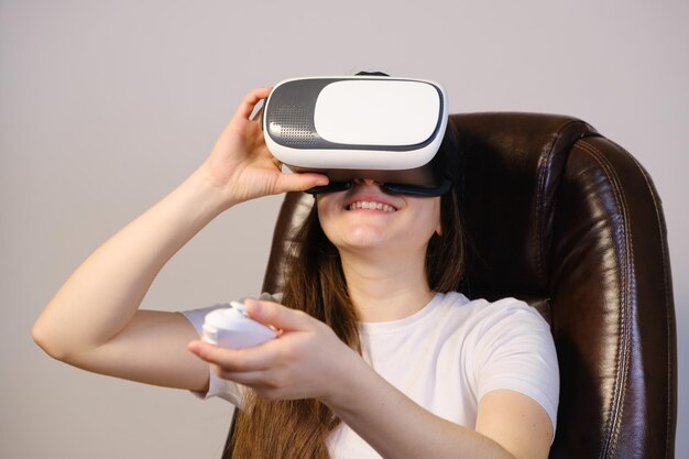 A woman in virtual reality glasses