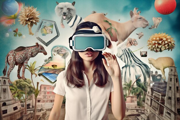 Woman virtual travel abstract star future vr technology digital reality glasses generative ai