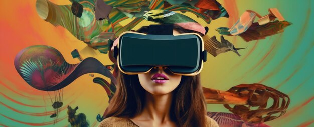 Woman virtual vr future technology reality glasses abstract digital travel online Generative AI