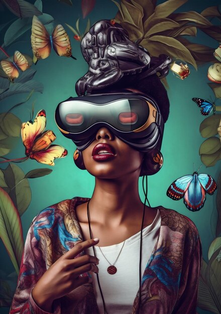 Woman vr digital virtual reality abstract technology planet travel glasses future generative ai