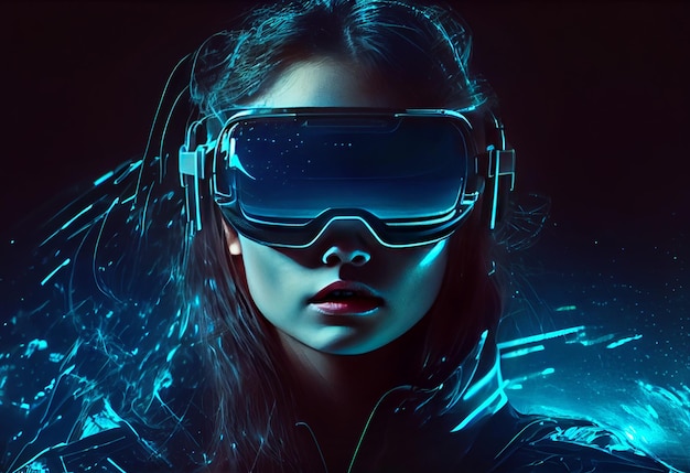 woman in VR glasses future technology background modern imaging technology  made with Generative AI