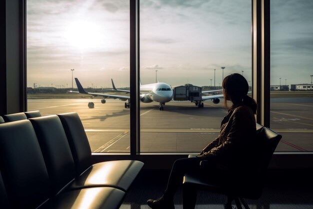 Woman waiting room airport Female departure Generate Ai