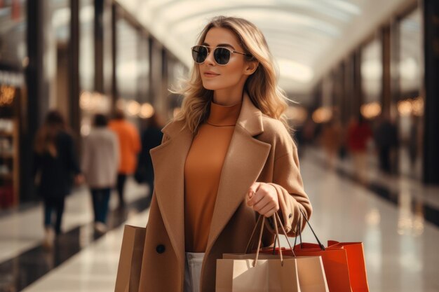 woman walk shopping in mall generative ai