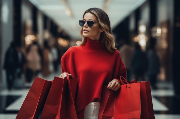 woman walk shopping in mall generative ai