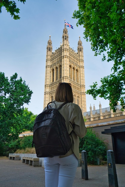 Woman walking around city of london