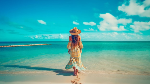 Photo a woman walking on a beach in the bahamas