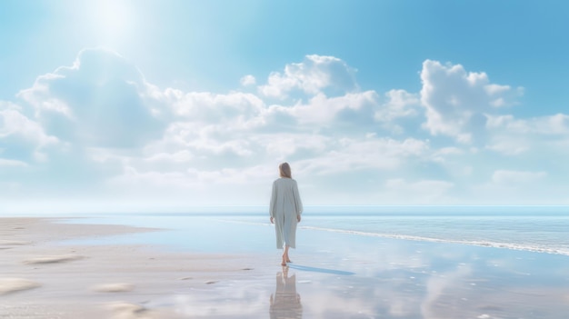 Woman walking at beach