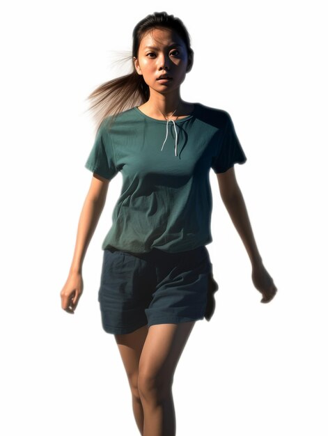 Photo woman walking down street in shorts