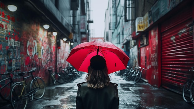 woman walking down a street with a backpack