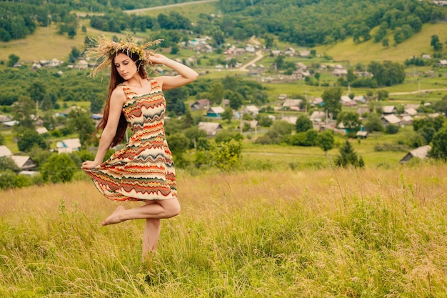 Woman walking in field