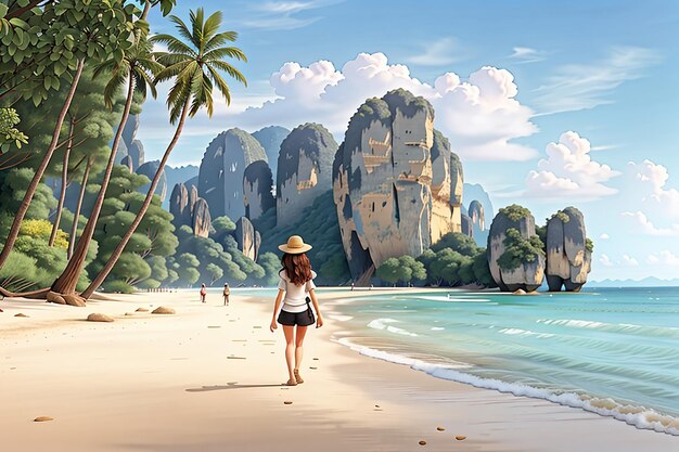 Foto donna che cammina su railay beach krabi in thailandia