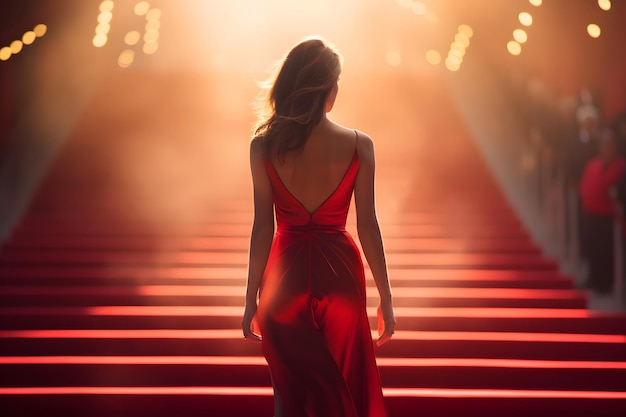 woman walking on red carpet