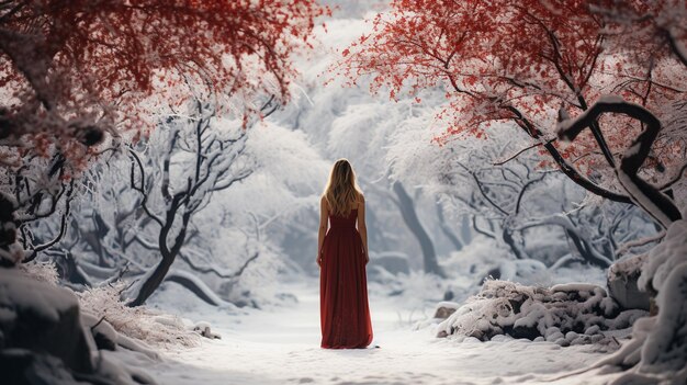 woman walking in a snowy forest