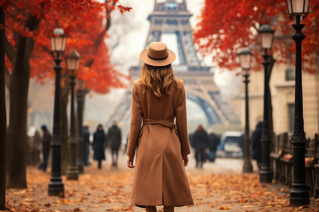 パリの通りを歩く女性後ろから見ると人工知能によって生成される