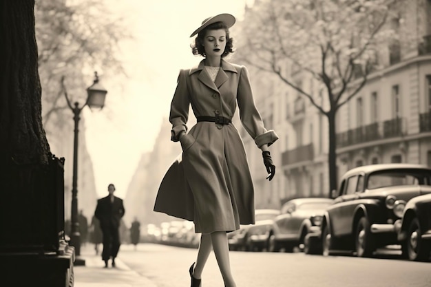 사진 1950년 파리를 걸어다니는 여성