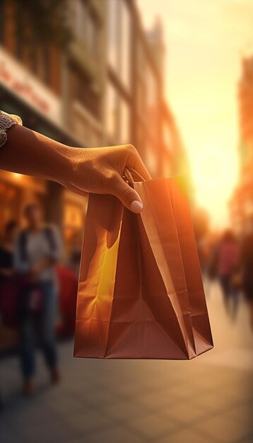 Foto donna che cammina con le borse della spesa con il centro commerciale