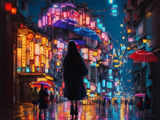 a woman walks down a street with